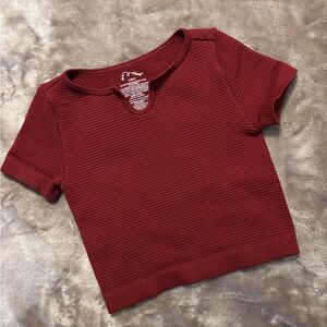 Art Class Crop Top Girls Size S (6/7) Burgundy Waffle Knit Short Sleeve